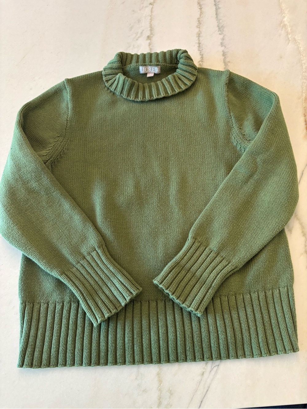 J. Crew Green Mock Neck Chunky knit sweater fall cozy ribbed hem cotton size M